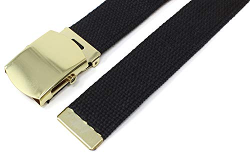 Canvas Web Belt Military Style With Brass Buckle And Tip 54" Long Many Colors (Black) #TOP1