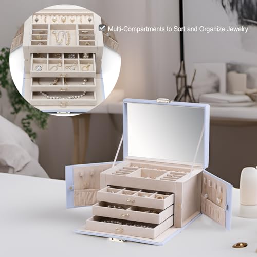 Boîte à bijoux contre les colliers emmêlés, coffret violet sécurisé clé - 4