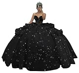 PFTFB Sweetheart Black Quinceanera Dresses Ball Gown Strapless Puffy Tulle Sweet 16 Dresses with Bow Prom Evening Gown 4