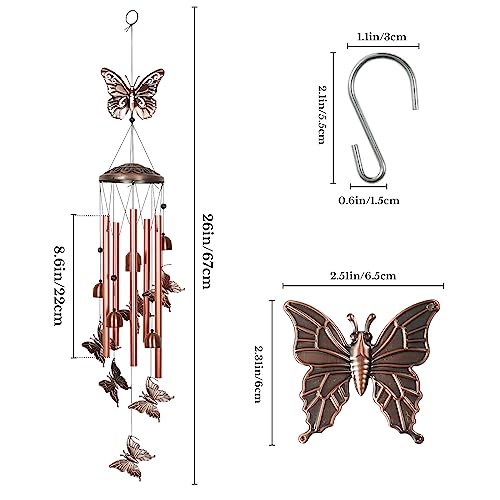 Butterfly Wind Chimes Deep Tone Windchimes With 5 Aluminum Tube For Outside Clearance Butterfly Decor Suitable For Home Patio Porch Garden Or Backyard,Housewarming Birthday Festival Memorial Gifts #TOP4