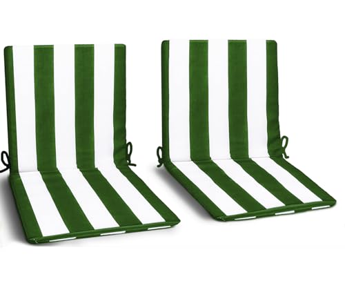 HAND - 2 Cuscini Sedie da Esterno con Schienale Basso, Sfoderabili in Cotone Imbottito, Misure 39+39x38 cm, Ideali per Sedie da Giardino (Verde)