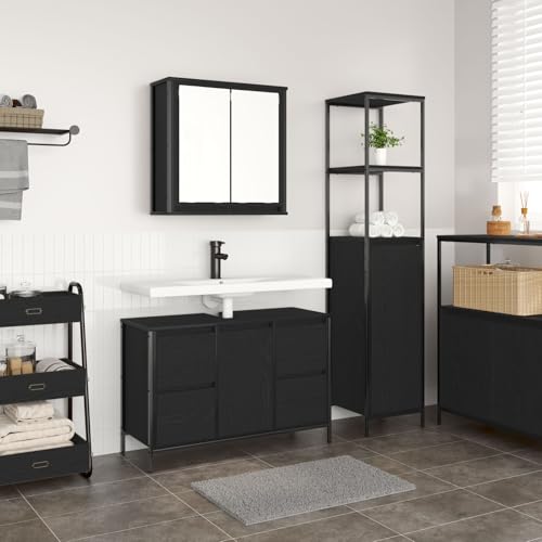 Brokky 3328374 Bathroom Furniture Set Set of 2 Black Oak Engineered Wood Wooden Standing Side Cabinet Unit for Living Room Kitchen Hallway - Image 4