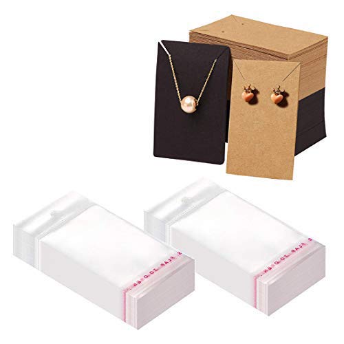 Finelnno 200 STÜCKE Kraftpapier Ohrring Display Karte Schmuck Karten mit 200 Stück Self-Seal Beutel (100Braun+100Schwarz)