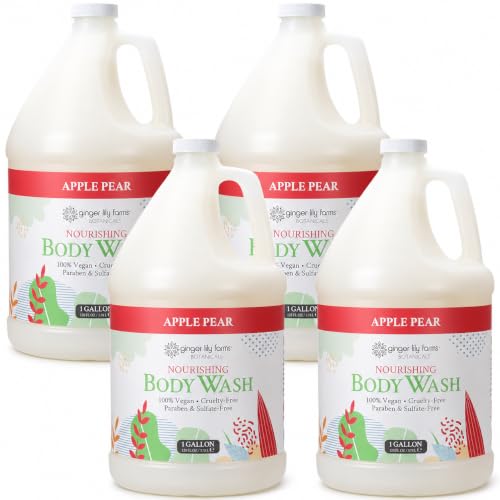Image of Ginger Lily Farms Botanicals Body Wash, 128oz /4pk, Apple Pear | 100% Vegan & Cruelty-Free | Nourishing Bath & Shower Gel for All Skin Types | Refill Size