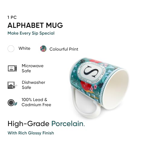 Image of Shay Alphabet Mug, 1 Pc, S, 300ml | Ceramic Mug |Glossy Finish | Ceramic Coffee Cup | Porcelain | Microwave Safe (Alphabet Mug - S)