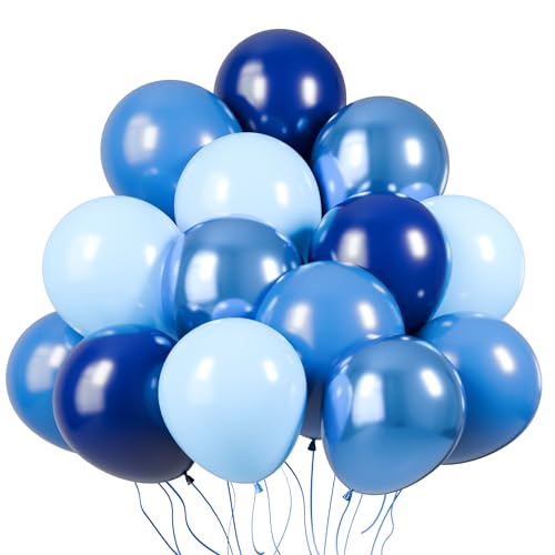 Image of KBZVNAF Blue Latex Balloon Set - 60 Pack 12 Inches Metallic Chrome, Light, Pastel Baby, Royal Blue Balloons for Birthday, Wedding, Baby Shower Party Decoration
