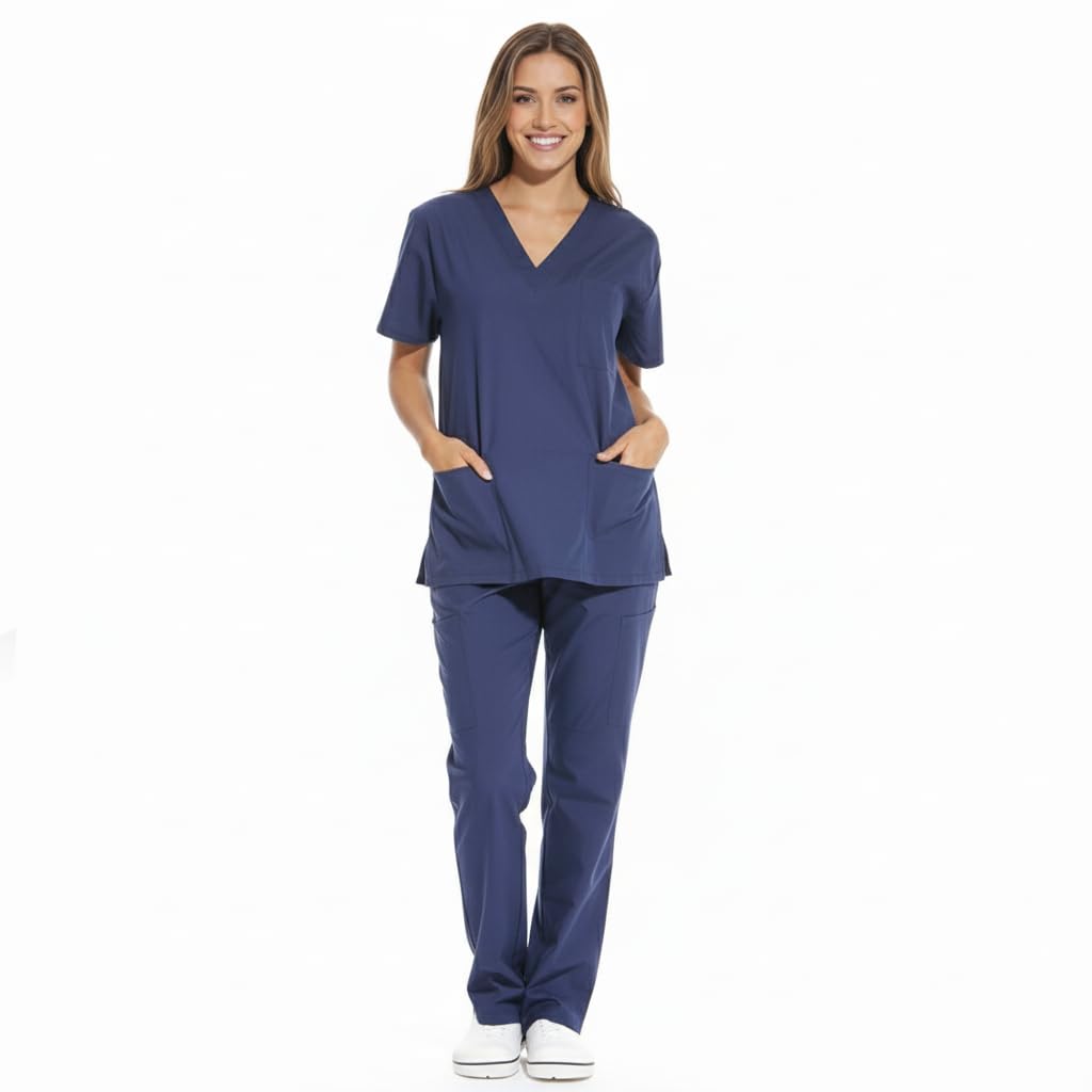Divisa Ospedaliera da Donna, Completo Medico con Scollo a V, Uniforme Sanitaria con Tasche, vari colori