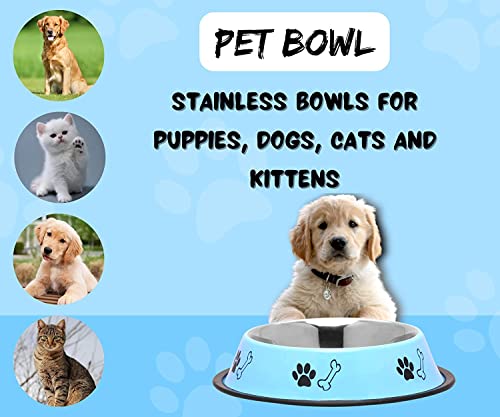 Foodie-Puppies-Stainless-Steel-Paw-Bone-Printed-Bowl-Combo-for-Dogs-Cats-Any-Pets-700ml-Each-Sky-Blue-and-Baby-Pink-I-Non-Skid-Rubber-Bottom-FoodWater-Bowl