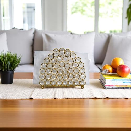 Image of Crystal Bathroom Tissue Holder | Napkin Holder | Best for Coffee Table | Color - Gold | Pack of 1|