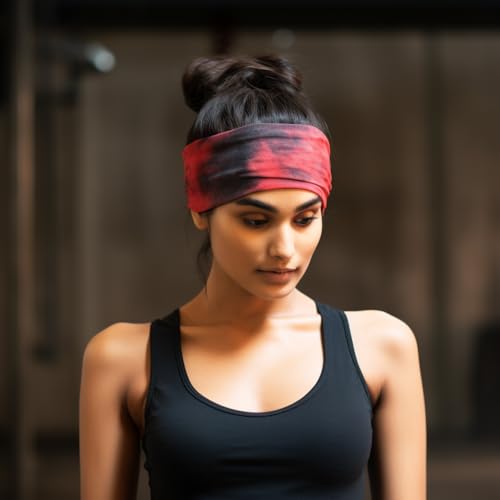 Image of XFYT Stylish Tie-Dye Sports Chic Hair Bands | Super Soft Stretch Microfibre high Sweat absorbtion Head Band for Women Girls Yoga Exercise Fitness Gym (Cherry Black)
