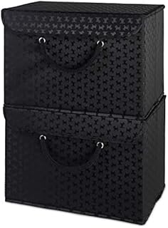 Black Storage Box with lid - Extra wide handle- Strong, secure fastening- Suitable for Clothes, Accessories, Paperwork, Magazines, Keepsakes, Dog toys/Treats. Great gift for pet lovers 2pk