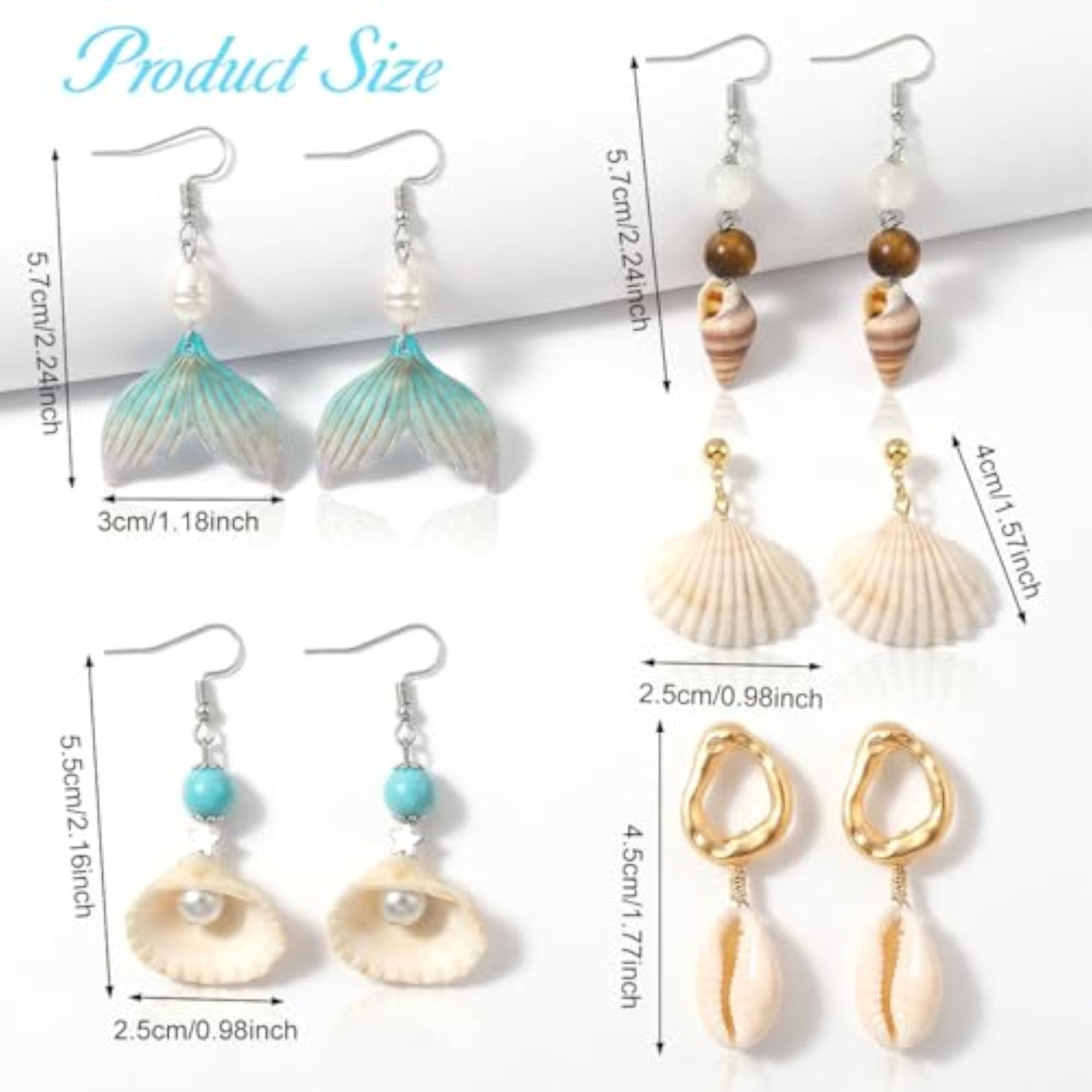 5 Pairs Beach Earrings for Women Seashell Pearl Dangle Set