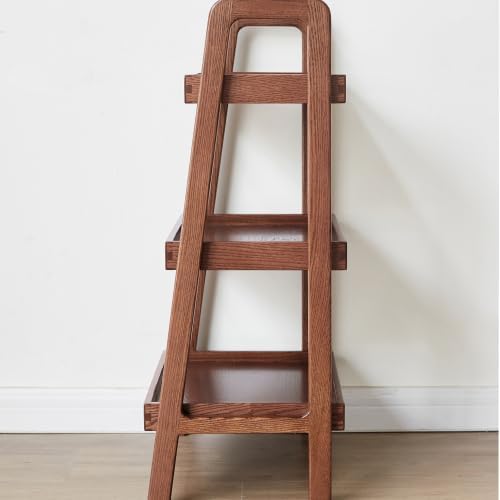 31.5" Mid-Century Modern 3-Tier Ladder Shelf, Solid Oak A-Frame Storage Rack with Walnut Finish, Freestanding Open Shelving for Entryway Living Room Bedroom Bathroom