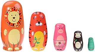 ELUTONG Wooden Russian Nesting Dolls - Kids Traditional Animals Matryoshka Nested Dolls, 5Pcs/Set Handmade Stacking Educational Learning Kids Toys