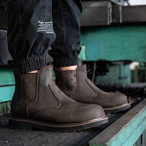Composite/Steel Toe Chelsea Safety Work Boots Industrial&Construction Ankle Shoes Fashion Insulated 6 Inch Brown Lightweight3