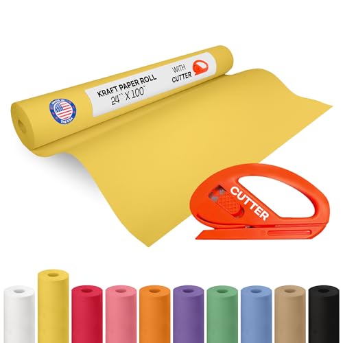 Image of Yellow Kraft Paper Roll 24 inch x 1200 inch (100 feet) with Cutter - USA-Made Gift Wrapping Paper for Packing, Moving, Shipping & Crafts /Arts - 100% Recyclable Natural Craft Material by IDL Packaging | Gift Wrapping Paper for Packing, Moving, Shipping & Crafts /Arts - 100% Recyclable Natural Craft Material by IDL Packaging