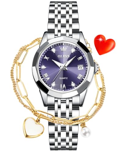 Image of OLEVS Women Watch Silver Stainless Steel Two Tone Fashion Ladies Analog Quartz Waterproof Luminous Date Day Wrist Watches