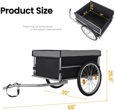 Foldable Bicycle Bike Cargo Trailer Behind Bike Storage Wagon Cart with Removable Cover for Luggage, Tools, Groceries