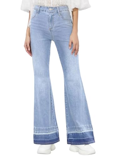 Sidefeel Women's Flare Jeans High Waisted Bell Bottom Stretchy Patch Hem Denim Pants with Pockets