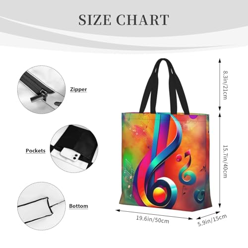 Colorful Musical Note Print Women's Portable Tote Bag - Large Shopper for Beach,Travel,Gym | Summer Handbag4