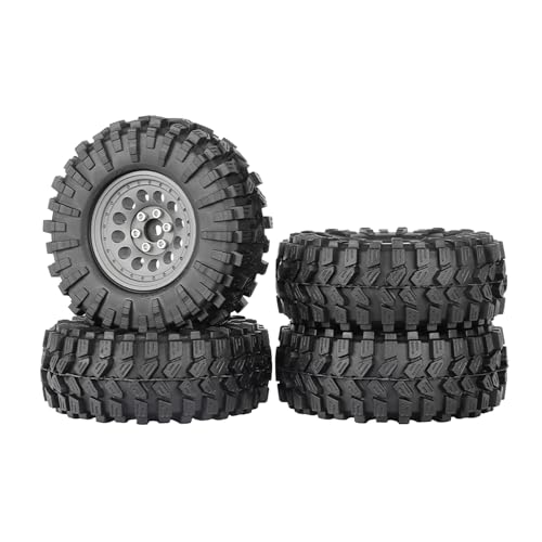 WONFAST 4PCS 1.3\" Aluminum Alloy Beadlock Wheel Rims All-Terrain Tyre 70mm Rubber Tires Set with 5mm & 7mm Hex for 1/12 1/14 1/18 1/24 RC Rock Crawler Car Upgrade Parts (A-Gray) - Thumbnail 2