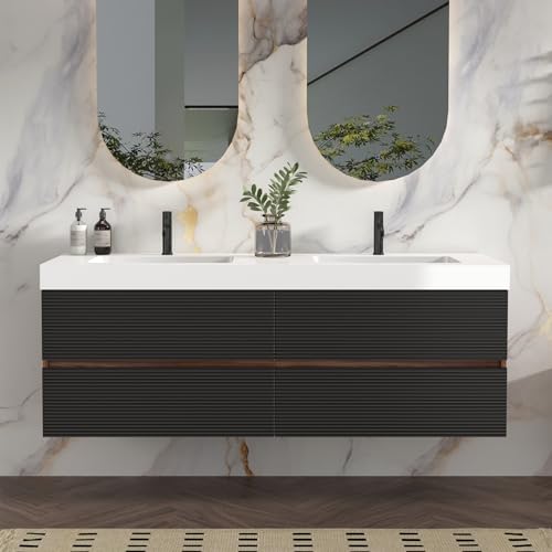 CITTANEO 60 Inch Bathroom Vanity with Sink, Floating Double Bathroom