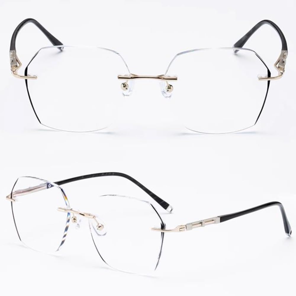 Gafas de Lectura sin Montura Corte de Diamante Gafas de Lectura Multifocales Gafas de computadora Moda HD Grande Lentes,Unisexo(Size:+2.0)