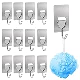 Feirdhoo Klebehaken Extra Stark, Selbstklebende Haken Edelstahl, 12 Stück Handtuchhaken ohne Bohren, Wandhaken Klebehaken Max 10 kg, Handtuchhalter Haken für Bad, Decke, Wand, Schlüssel, Kleidung