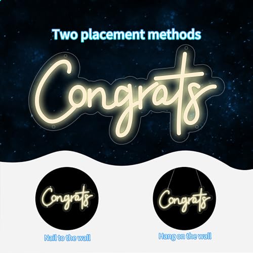 Image of Moneter Congrats Neon Sign, White Congrats Led Signs for Wall Decor, Congratulations Graduation Decoration Neon Lights for Party, Wedding, Banner