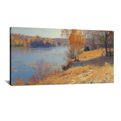 Peinture murale paysage d'automne jaune pour salon chaleureux