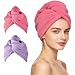 ADOGO Hair Towels Wrap 2 Pack,Microfiber Hair Towel Twist Cap Soft Absorbent Quickly Dry Hair Turban for Kids and Women (Pink+Purple)