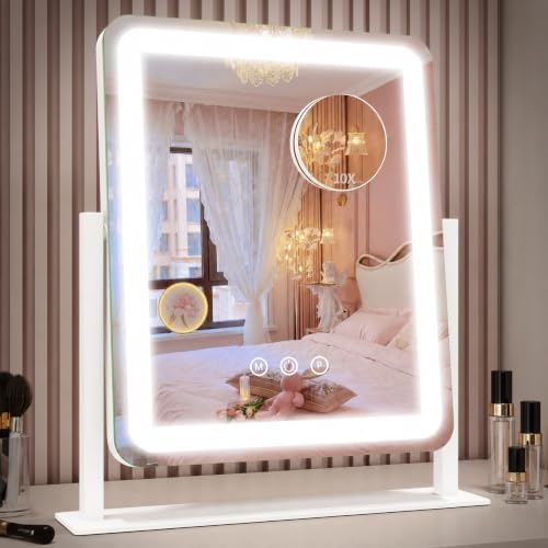 ROLOVE Vanity Mirror with Lights, 12.6"x15" LED Makeup Mirror with Lights, Smart Touch Control 3 Color Dimmable, Lighted Desk Mirror for Bedroom, Light Up Mirror