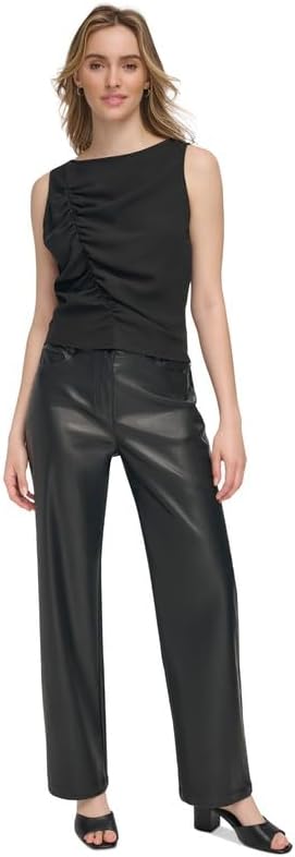 Calvin Klein Women's Ruched-Front Sleeveless Blouse (Black, Medium) - Image 4