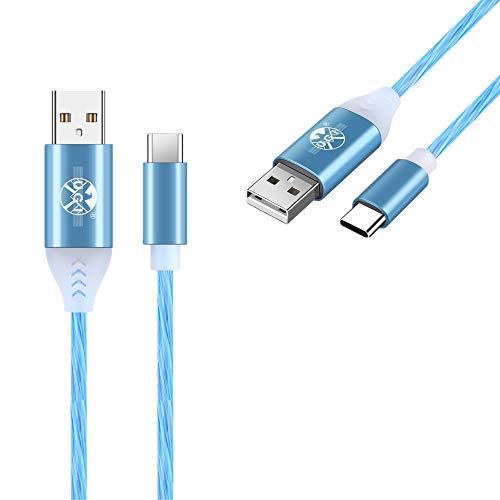 Cable USB C 2 unidades 1 m 2 m luz visible LED luz fluida tipo C 3A carga rpida y transferencia de datos compatible con Samsung S10/S9/S8/Note 9, LG V30 V20 y ms (azul)