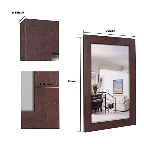Image of Syndra Rectangular Mirror with Frame Rustic 20x28'' Wall Mounted Rustic Vanity Mirror with Large Wood Frame Farmhouse Bathroom Mirror, for Bedroom, Living Room, Entryway Wall Decor(Walnut)