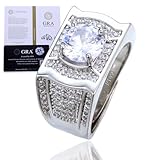 HALUKAKAH Anillo para Hombre con Moissanita D2,0 ct Plata de Ley 925 Baño de Platino con Certificado,Diamantes de Laboratorio Corte Redondo Llamativo Engaste Garras,para Compromisos,Bodas,Ajustable