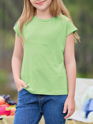 Image of Imily Bela Girls Short Sleeve T Shirts Crew Neck Cap Sleeve Tank Tops Casual Loose Summer Shirt Kids 5-14 Years