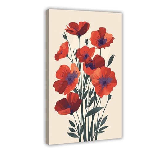 Retro Colorful Flowers, Trendy Wavy Flowers Frame 16x24inch