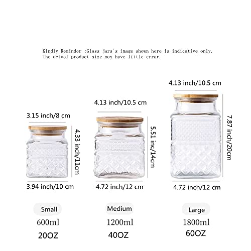 Livejun YX-3SIZE Glass Storage Jars Vintage Embossed Canisters Food Cereal Storage Containers thumb #5