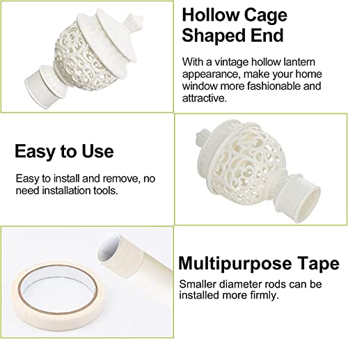 Yinpecly 4Pcs Curtain Rod Cap Finials Hollow Style Plastic Vintage For 1Inch Dia Rod White Window Treatments Decoration #TOP4