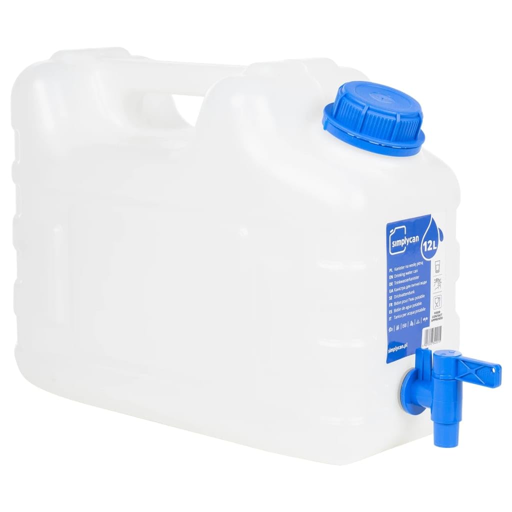 Depósito de agua con grifo de plástico transparente de 10 litros para camping, exterior, jardín, hogar y taller, apilable, ligero, duradero, con asa, gran agujero de llenado