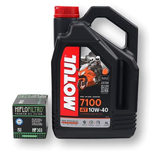 RVM KIT Aceite Sintético 10W40 Moto 4T + Filtro De Aceite Modelo HF 303 Para Motos Yamaha, Honda Y Kawasaki. Envase De 4 Litros
