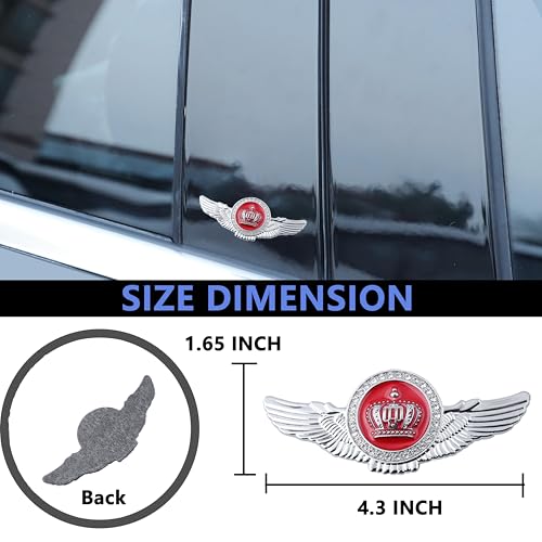 Image of 2pcs Wing Circular Crown Emblems,Crystal Diamond Crown Car Stickers Decals Decoration for All Car (Silver Red)