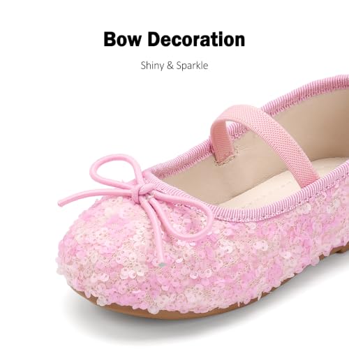 Image of PHIRAMIN Toddler Flower Girl Glitter Dress Shoes Little Girl Ballet Flats Bow Wedding Party
