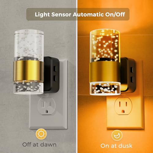 Image of L LOHAS LED Night Light,Dimmable Night Lights Plug into Wall with Remote Control, RGB Color Changing, Dusk to Dawn Sensor, Acrylic Bubble Nightlight for Bathroom