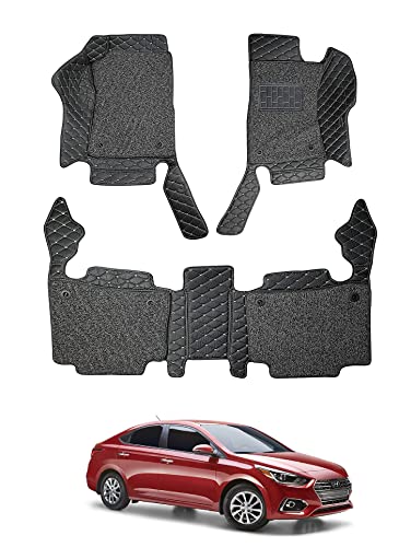 Image of Auto Hub Premium 7D car mat Hyundai Verna (Model: 2017-2022), Luxury Double-Stich 7d Car Floor Mat Complete Set, 100% Waterproof and Washable, Color : Black