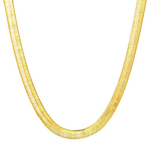 Pavoi 14K Gold Plated Curb Paperclip Box Sphere Bead Snake And Figaro Chain Adjustable Necklace (Snake-L, Yellow Gold Plated) #TOP8