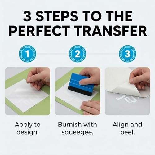 Image of Frisco Craft Reusable Heat Transfer Tape Sheets for HTV /Vinyl, Medium Tack Clear Transfer Paper for Adhesive Vinyl Decals, T-Shirts & Windshield Stickers, 8.5 inch x 11.7 inch Pre-Cut Sheets, 20 Pack