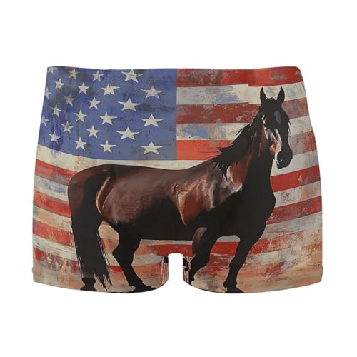 July 4th Independence Day American Flag Horse Mens Swim Trunk Swimwear Swim Brief Square Leg Board Short S S0407347