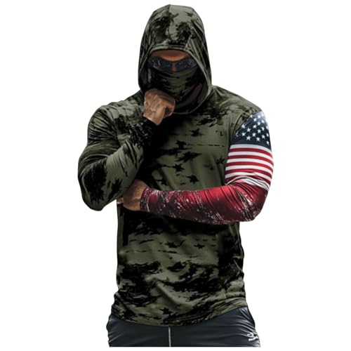 Men's Sun Protection Hoodie Face Mask USA Flag Pride American Pride UV SPF Sun Shirt UPF 50 Rash Guard